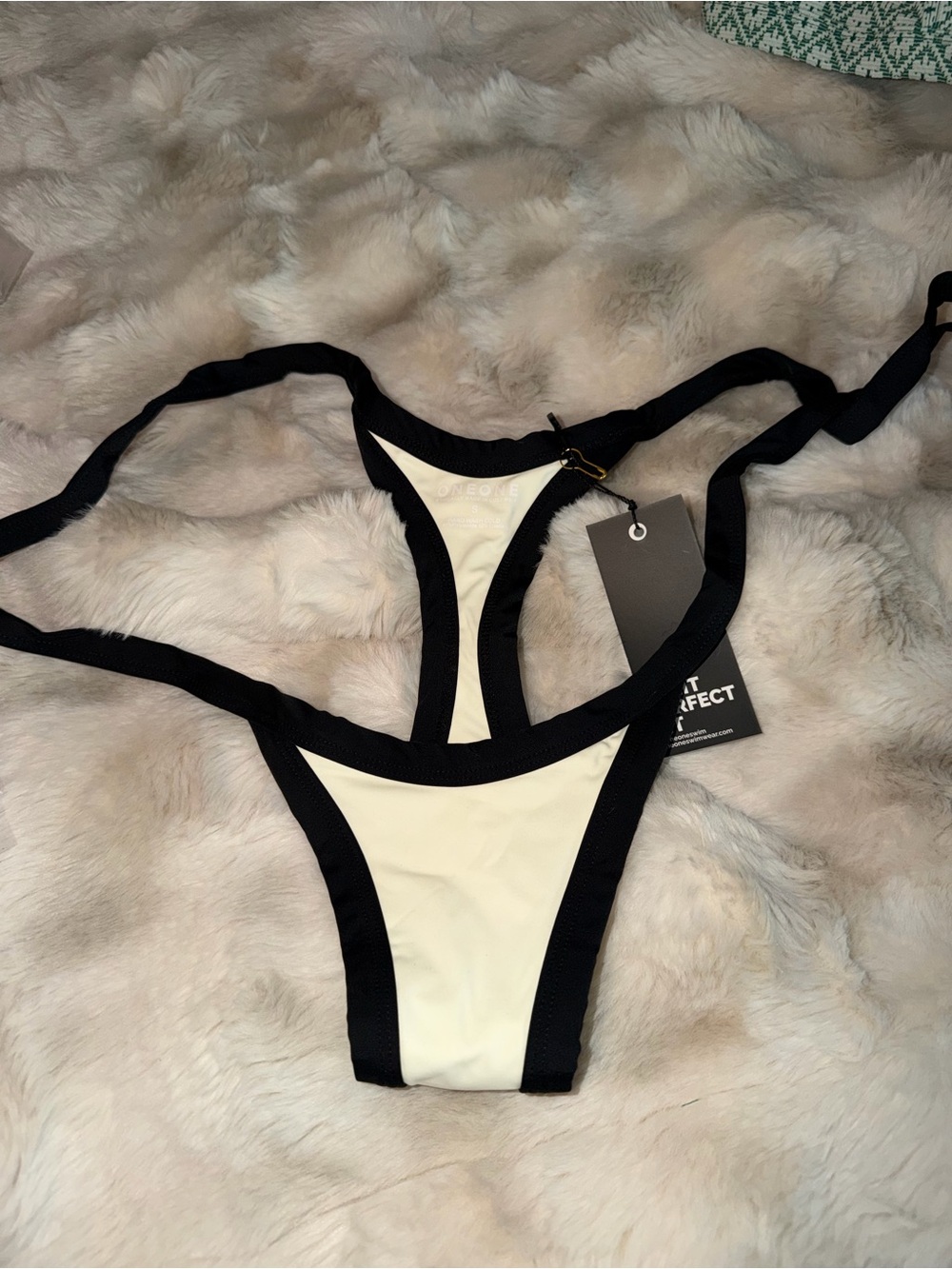 Ivory and Black Contrast Trim Cheeky Panty - Unbranded